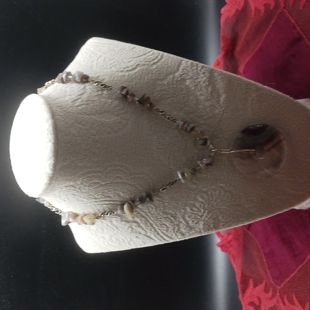 Necklace Made of Amethyst Like Rocks and Silver Tone Chain 17 Inches Long